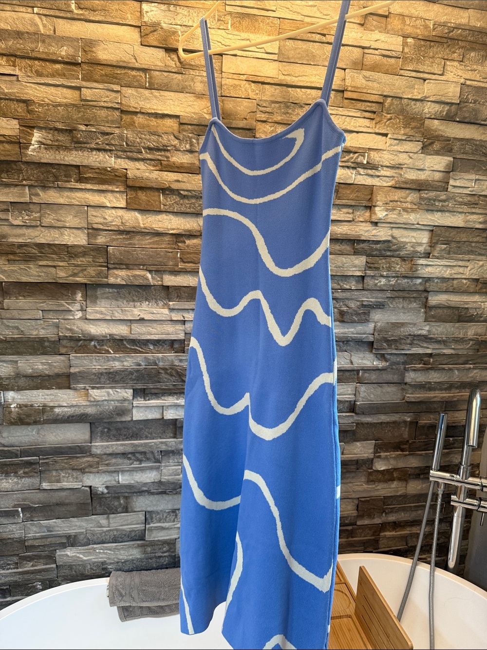 Commense Blue Wave-Pattern Slip Maxi Dress